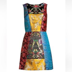 ALICE + OLIVIA MALIN JACQUARD PATCHWORK DRESS